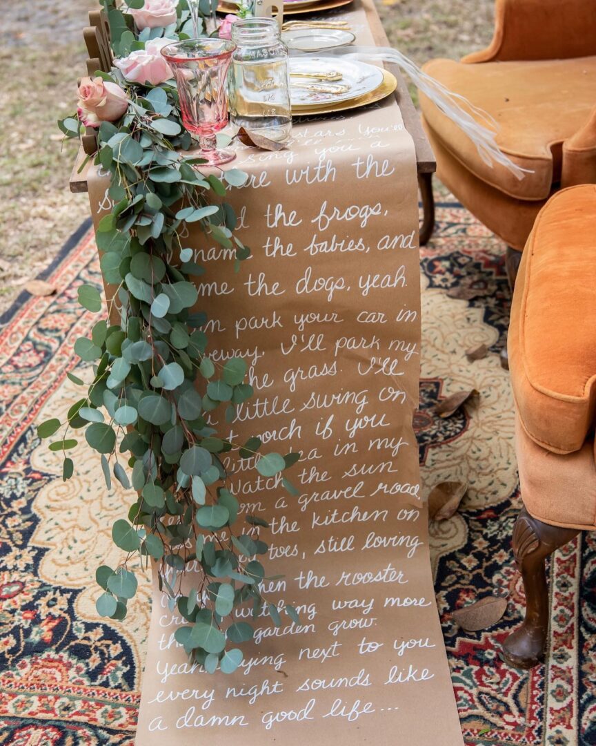 A Words Printed Table Cloth in Brown Color