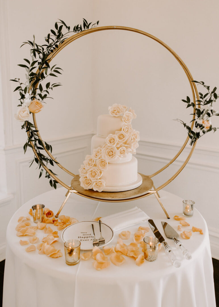 A Cake Placed on a Brass Cake Stand