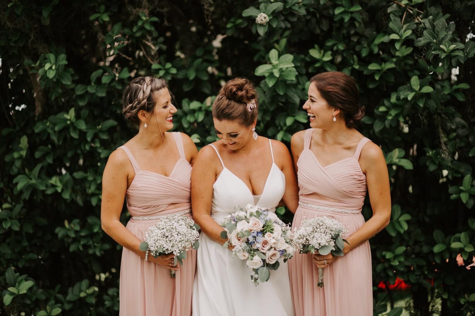 A Bride With Two Bridesmaids in Pink