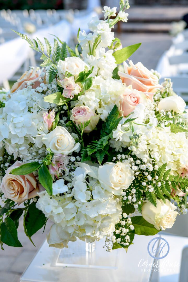 White and Pink Color Roses in a Vase